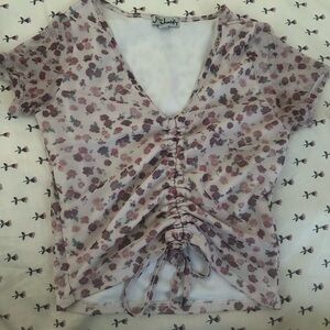 Floral Ruched V-Neck Top